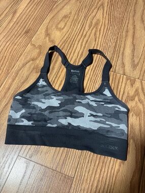 Reebok Women's Black & Gray Camo Racerback Sports Bra